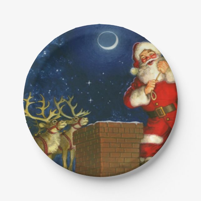 Der Weihnachtsmann auf dem Dach Pappteller (Vorderseite)