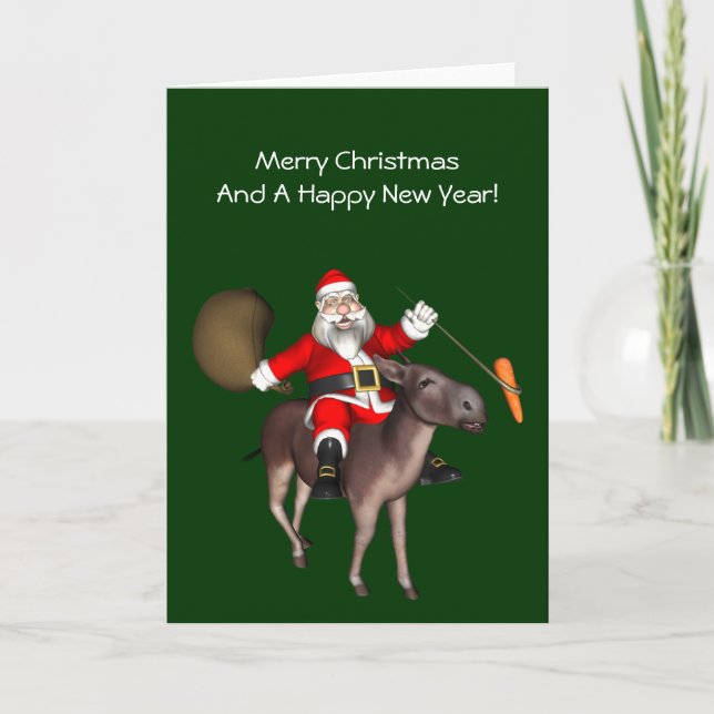 Der Weihnachtsmann auf dem Donkey Feiertagskarte (Vorderseite)