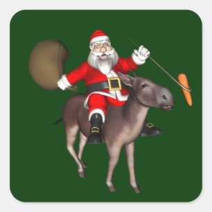 Der Weihnachtsmann auf dem Donkey Quadratischer Aufkleber