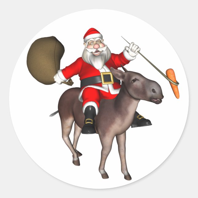 Der Weihnachtsmann auf dem Donkey Runder Aufkleber (Vorderseite)