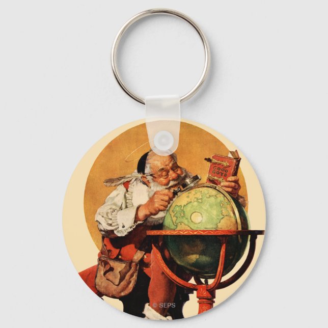 Der Weihnachtsmann auf dem Globus Schlüsselanhänger (Vorderseite)