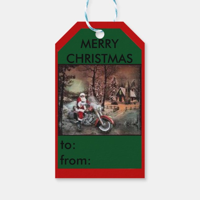 Der Weihnachtsmann auf dem Motorradhof Geschenkanhänger (Rückseite)