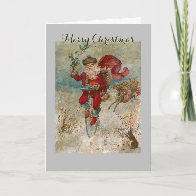 Der Weihnachtsmann auf dem Rad Feiertagskarte (Vorderseite)
