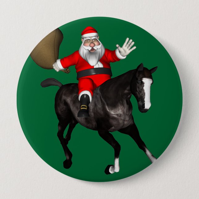 Der Weihnachtsmann auf dem Reiten Button (Vorderseite)