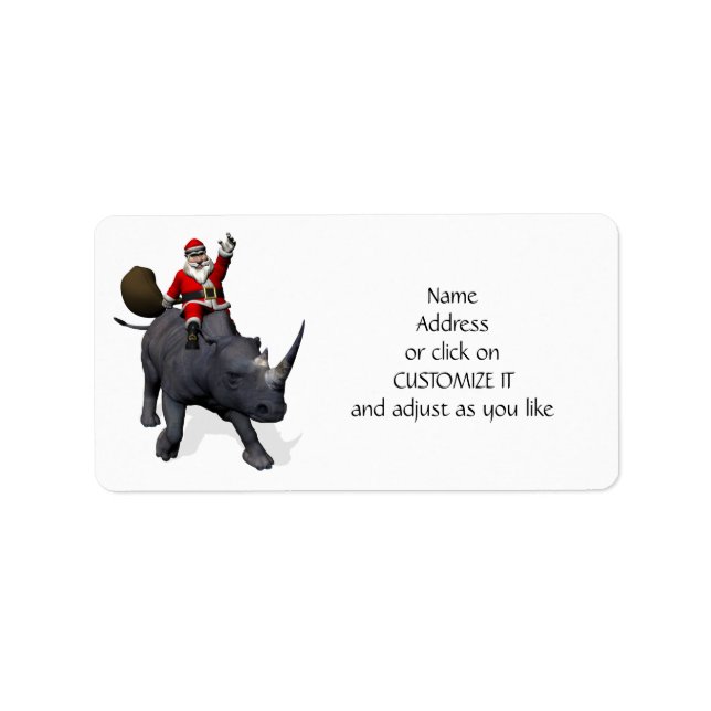 Der Weihnachtsmann auf dem Rhinoceros Adressaufkleber (Vorne)