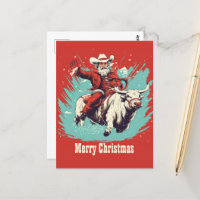 Der Weihnachtsmann auf dem Rodeo Bull Reiten