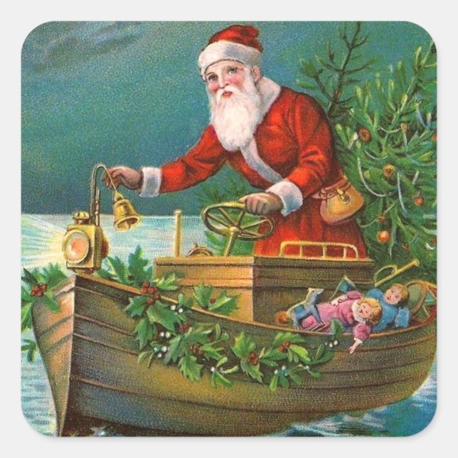 Der Weihnachtsmann auf dem Schiff Quadratischer Aufkleber (Vorderseite)