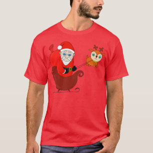 Der Weihnachtsmann auf dem Schlitten mit einem Nie T-Shirt