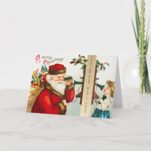 Der Weihnachtsmann auf den Seilhörern, der Kind zu Feiertagskarte