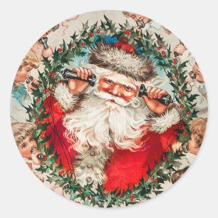 Der Weihnachtsmann auf den Seilhörern, der Kindern Runder Aufkleber
