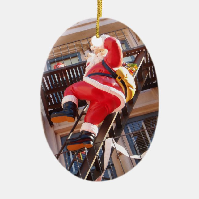 Der Weihnachtsmann auf der Flucht Keramik Ornament (Vorne)