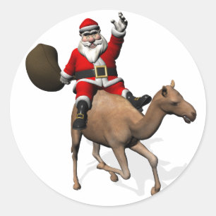 Der Weihnachtsmann auf einem Kamel Runder Aufkleber