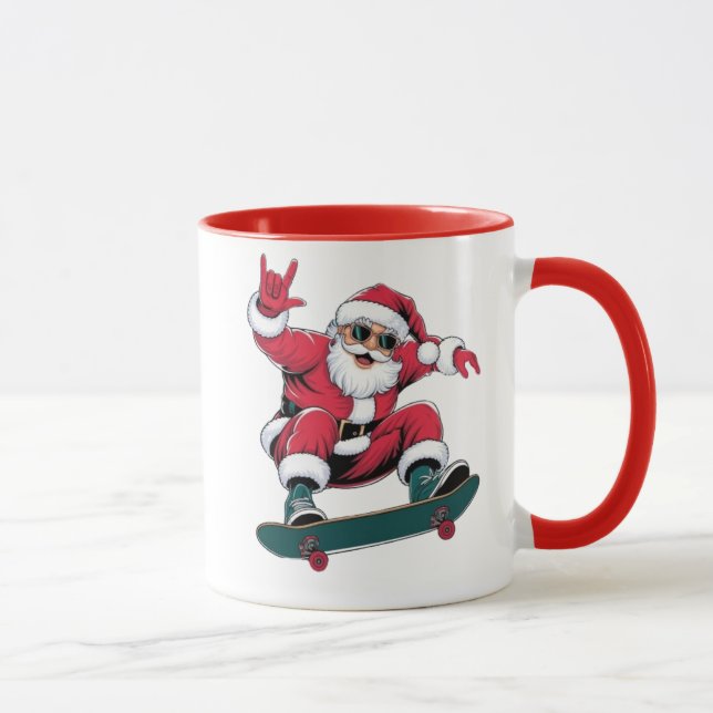 Der Weihnachtsmann auf einem Skateboard Tasse (Rechts)