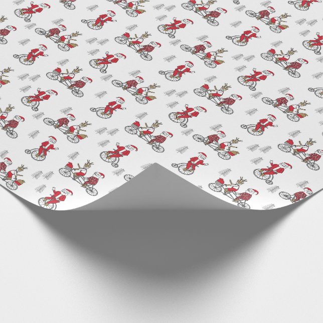 Der Weihnachtsmann auf Fahrrädern niedliche Kinder Geschenkpapier (Ecke)