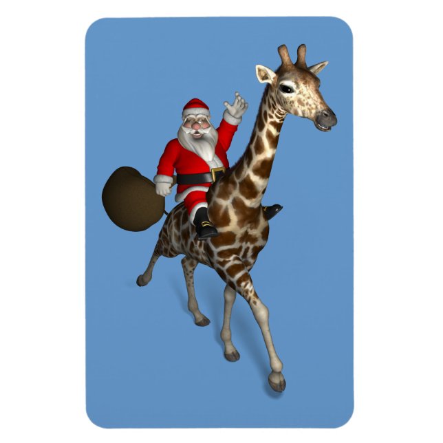 Der Weihnachtsmann auf Giraffe reiten Magnet (Vertikal)