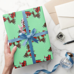Der Weihnachtsmann auf Grün Geschenkpapier