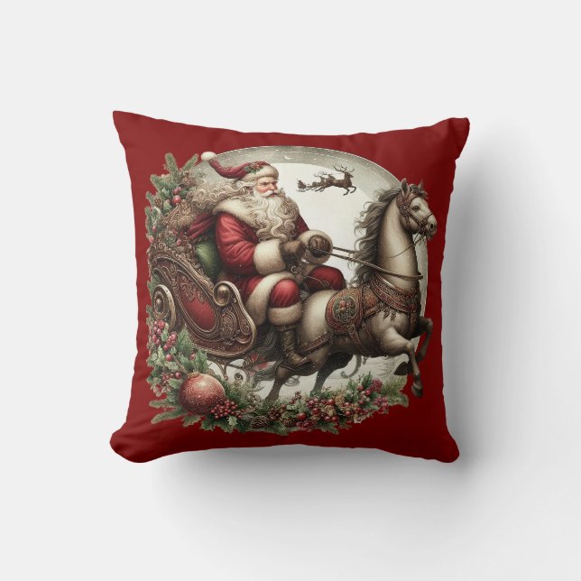 Der Weihnachtsmann auf Schlitten und Pferd Kissen (Vorderseite)