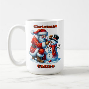 Der Weihnachtsmann baut im Winterwunderland einen  Kaffeetasse