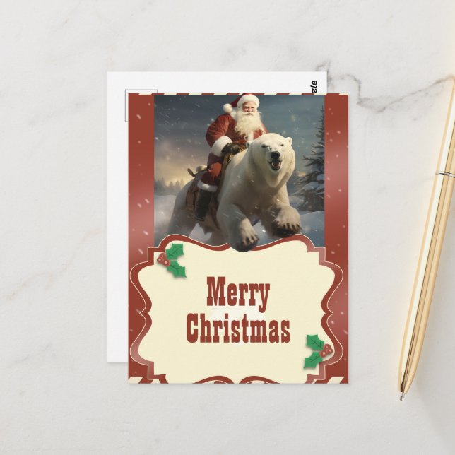 Der Weihnachtsmann beim Bärenfahren Postkarte (Vorderseite/Rückseite Beispiel)