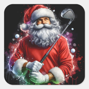 Der Weihnachtsmann beim Golfspielen Quadratischer Aufkleber