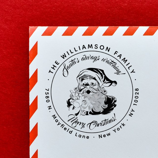 Der Weihnachtsmann beobachtet immer | VINTAGE RÜCK Gummistempel (Santa´s Always Watching Vintage Return Address Rubber Stamp)