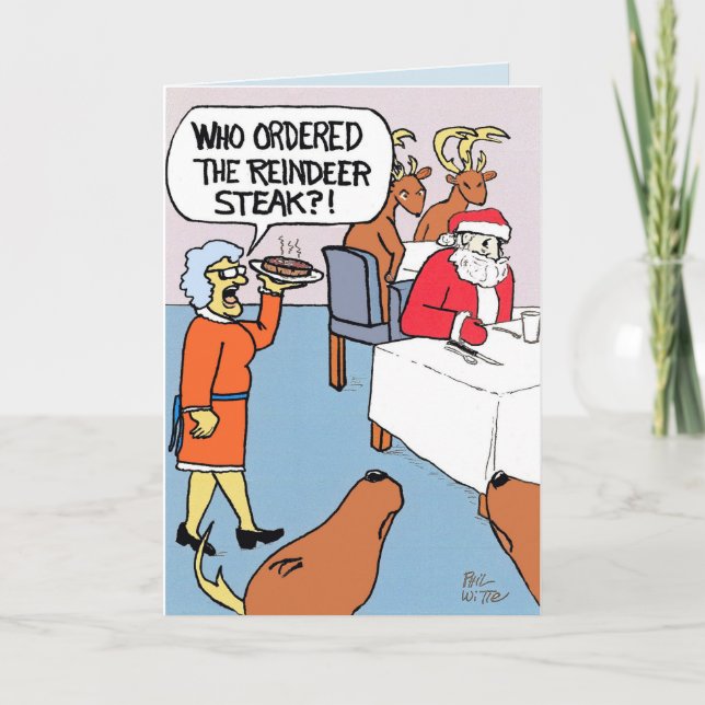 Der Weihnachtsmann bestellt ein Rentiersteak. Karte (Vorderseite)