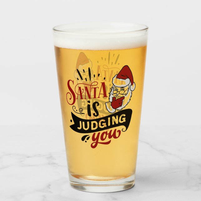 Der Weihnachtsmann beurteilt Sie | Funny Christmas Glas (Vorne (Gefüllt))