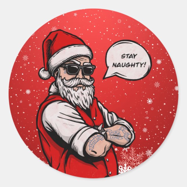 Der Weihnachtsmann Bleibe Naughty Funny Runder Aufkleber (Vorderseite)