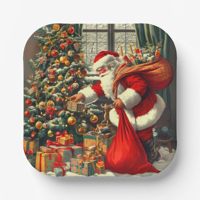 Der Weihnachtsmann bringt den Kindern Freude Pappteller (Vorderseite)