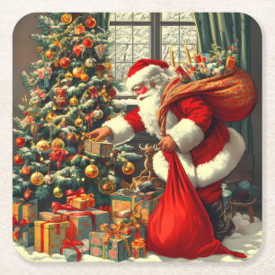 Der Weihnachtsmann bringt den Kindern Freude Rechteckiger Pappuntersetzer