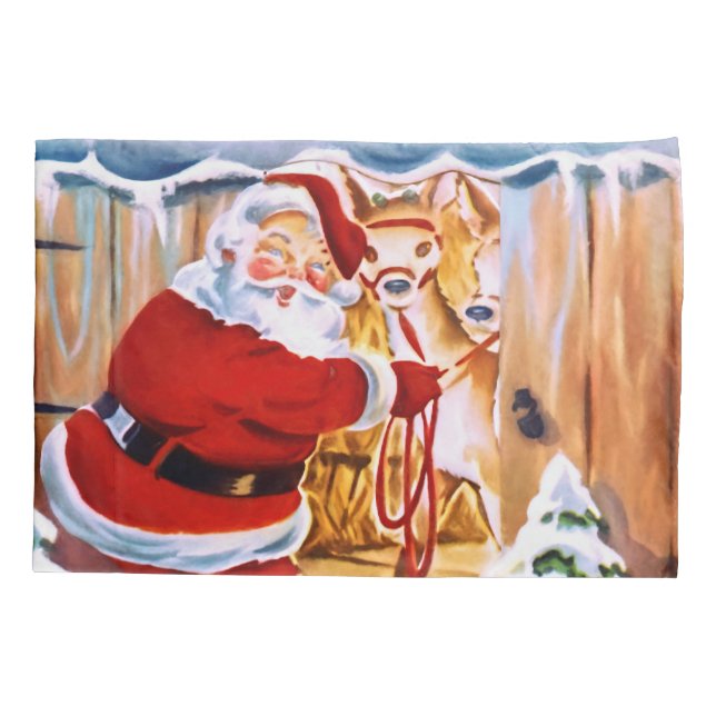 Der Weihnachtsmann bringt seine Rentiere Kissenbezug (Rückseite)