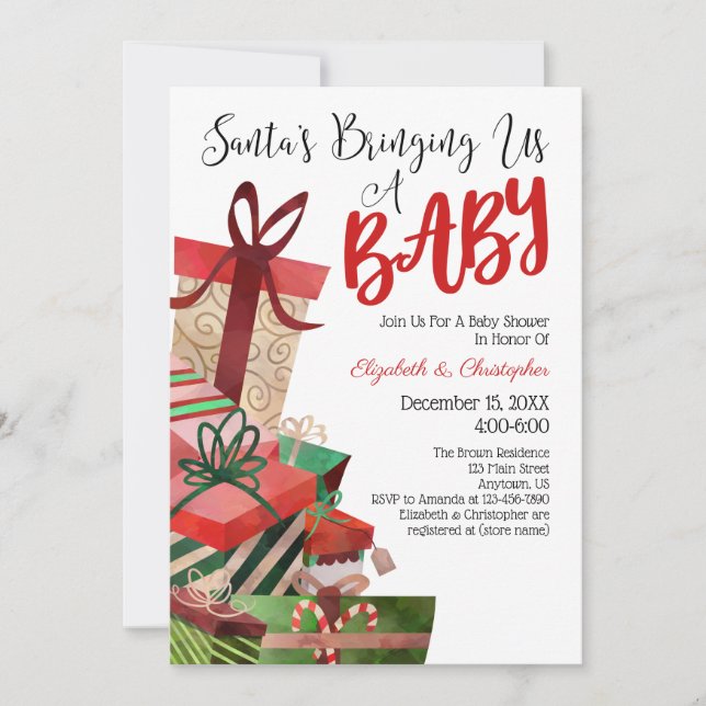Der Weihnachtsmann bringt uns eine Baby-Weihnachts Einladung (Vorderseite)