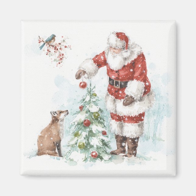 Der Weihnachtsmann dekoriert einen Baum mit seinem Magnet (Vorne)