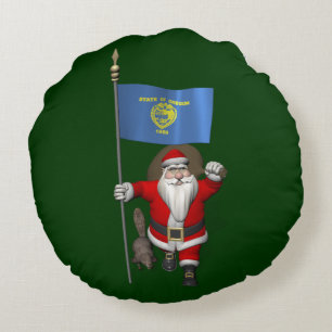 Der Weihnachtsmann, der den Staat Biber besucht Rundes Kissen