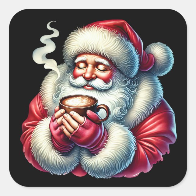 Der Weihnachtsmann erfreut sich an einem gemütlich Quadratischer Aufkleber (Vorderseite)