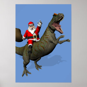 Der Weihnachtsmann fährt auf Allosaurus Poster