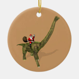 Der Weihnachtsmann fährt auf Brachiosaurus Keramikornament