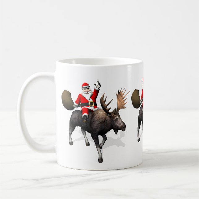 Der Weihnachtsmann fährt auf Elch Kaffeetasse (Links)
