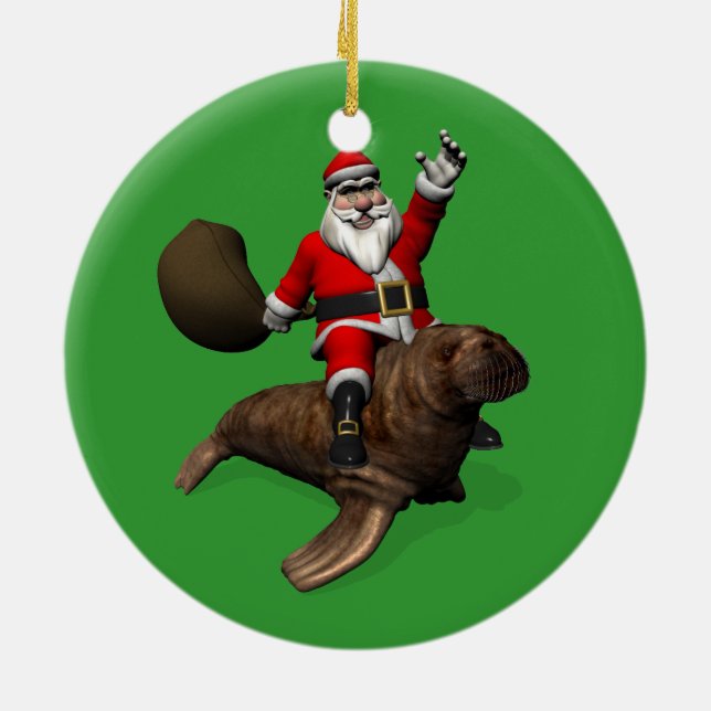 Der Weihnachtsmann fährt auf Walrus Keramik Ornament (Hinten)