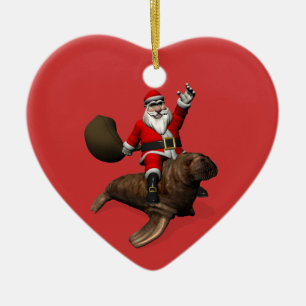 Der Weihnachtsmann fährt auf Walrus Keramik Ornament