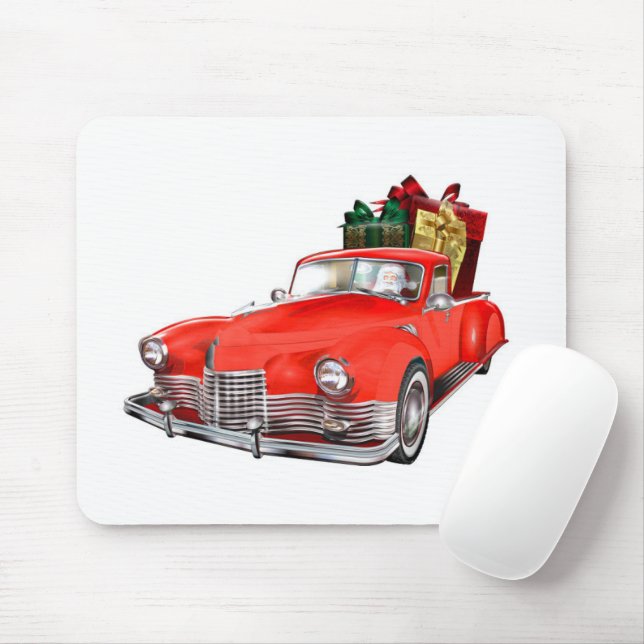 Der Weihnachtsmann fährt ein Retro-Auto mit Beglei Mousepad (Mit Mouse)