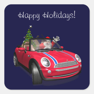 Der Weihnachtsmann fährt eine Mini Quadratischer Aufkleber