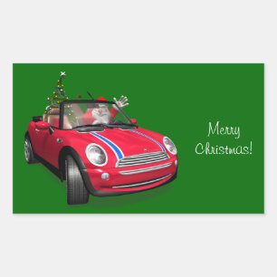 Der Weihnachtsmann fährt eine Mini Rechteckiger Aufkleber