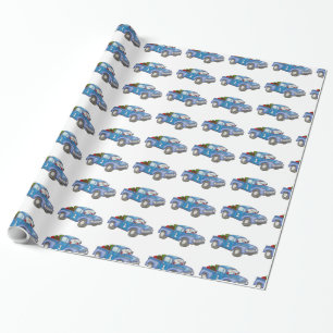 Der Weihnachtsmann fährt einen alten blauen Lastw Geschenkpapier