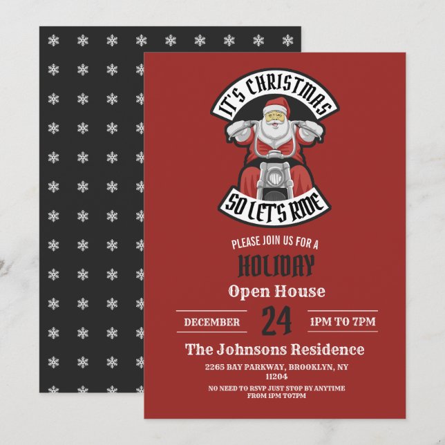 Der Weihnachtsmann fährt Motorrad Einladung (Vorne/Hinten)