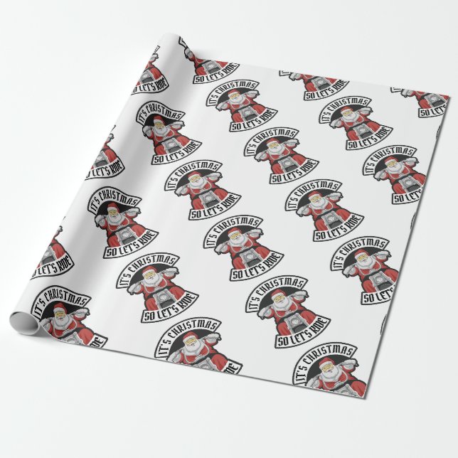 Der Weihnachtsmann fährt Motorrad Geschenkpapier (Ungerollt)