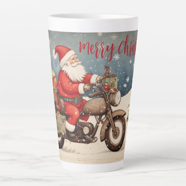 Der Weihnachtsmann fährt Motorrad Milchtasse (Vorderseite)