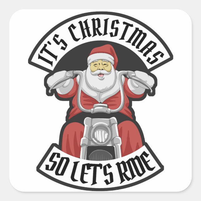 Der Weihnachtsmann fährt Motorrad Quadratischer Aufkleber (Vorderseite)
