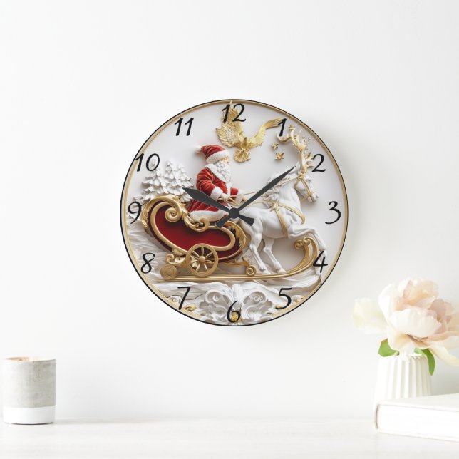 Der Weihnachtsmann fährt seinen Schlitten durch de Große Wanduhr (Zuhause)