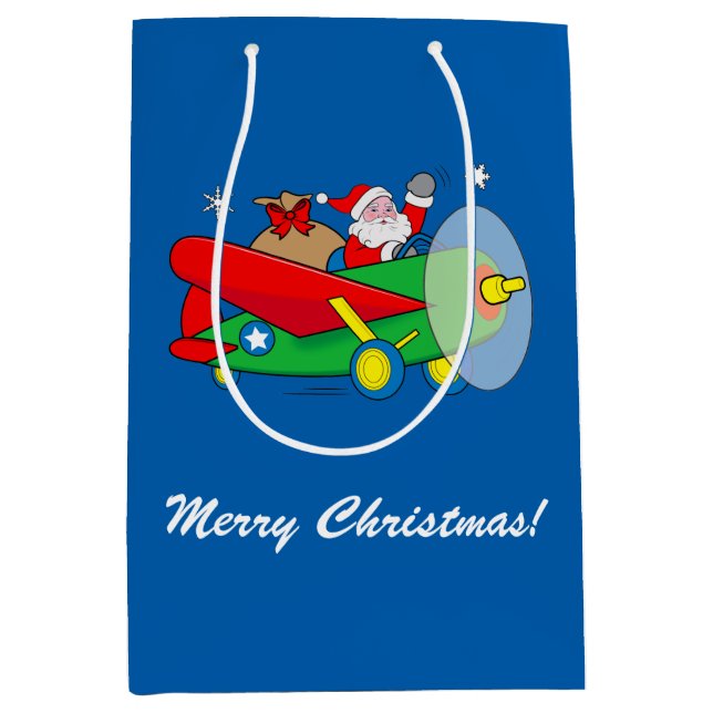Der Weihnachtsmann fliegt ein Flugzeug voller Gesc Mittlere Geschenktüte (Vorderseite)